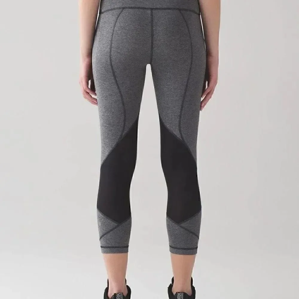 Lululemon Pace Rival Crop Giant Herringbone Heathered Black Size 4